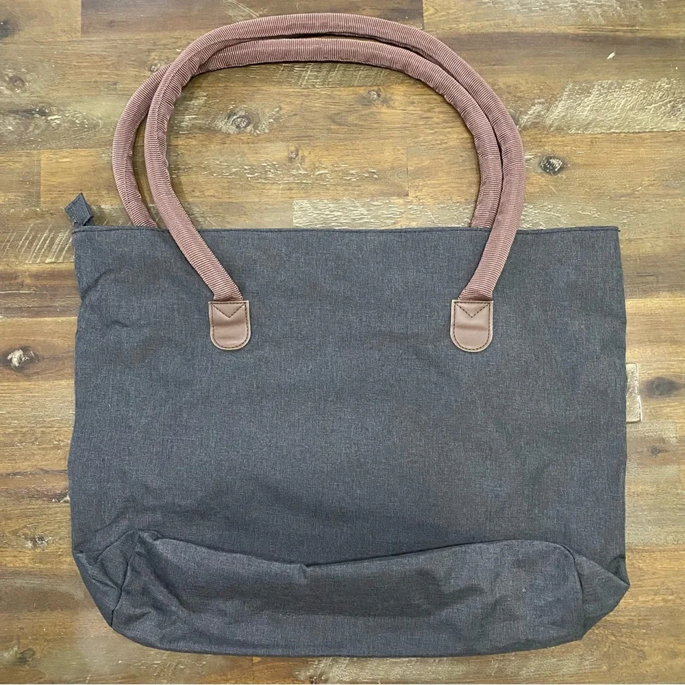 Bella Russo gray and brown canvas large travel tote bag